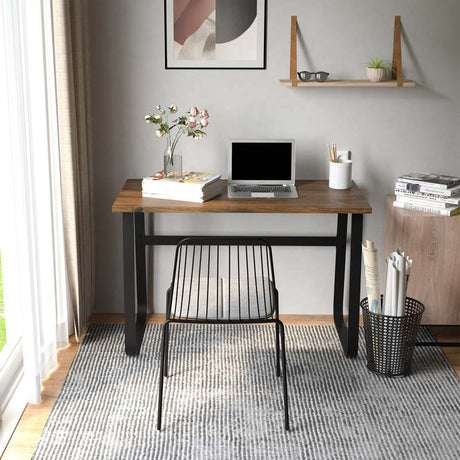 HOMCOM Computer Desk, Small Home Office Desk, Industrial Study Workstation with Metal Frame, 115 x 58 x 74.5cm, Rustic Brown and Black