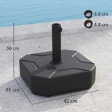 Outsunny Square Garden Parasol Base, Garden Umbrella Stand Heavy Duty Parasol Base, Filled Up to 25kg with Stand or 20kg with Water for for 38, 48 mm Poles, Black