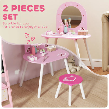 AIYAPLAY Kids Dressing Table with Mirror and Stool, Girls Vanity Set for Kids Room, Bedroom, Nursery, for Ages 36 Years, Pink