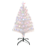 HOMCOM 3FT Pre-Lit Artificial Christmas Tree w/ Fibre Optic LED Lights Holiday Home Xmas Decoration-White