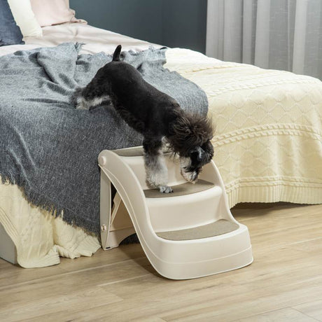 PawHut Foldable Pet Stairs Portable Dog Steps 3-Step Design with Non-slip Mats for High Beds, Sofas, 49 x 38 x 38 cm, Cream