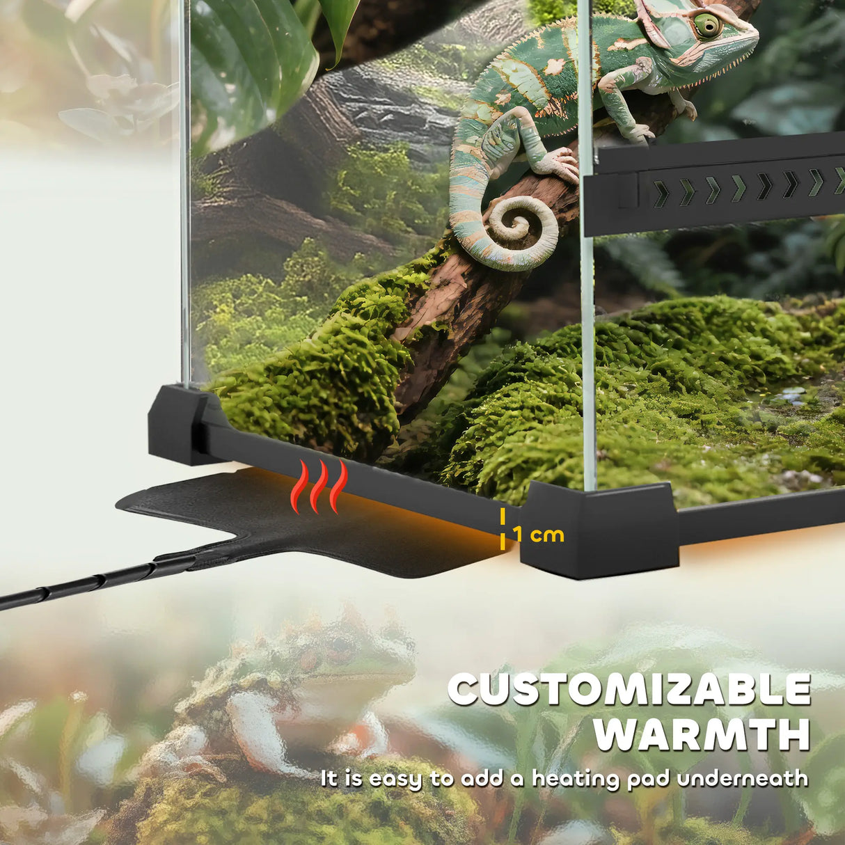 PawHut Reptile Glass Terrarium with Stone Background, Front Ventilation, Escape-Proof Knob Lock, 30 x 30 x 30 cm, Black