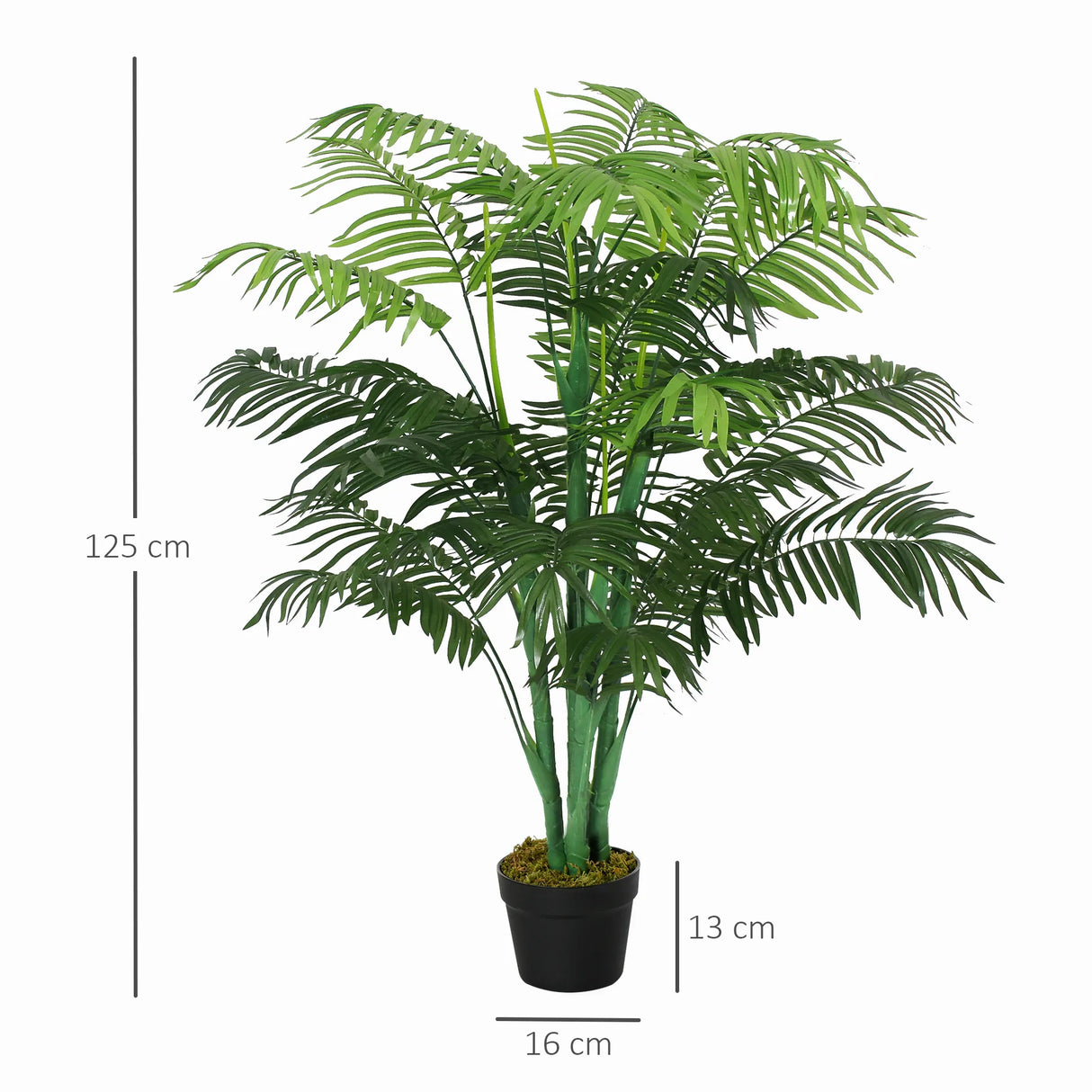 Outsunny 125cm/4FT Artificial Palm Plant Decorative Tree with Nursery Pot, Fake Plastic Indoor Home Office Dcor, Green