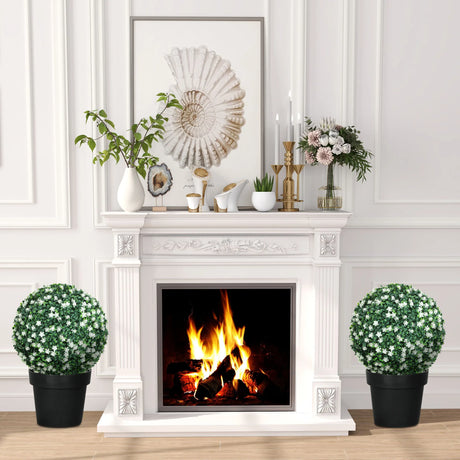 HOMCOM Set of Two Artificial Boxwood Balls Plants - White
