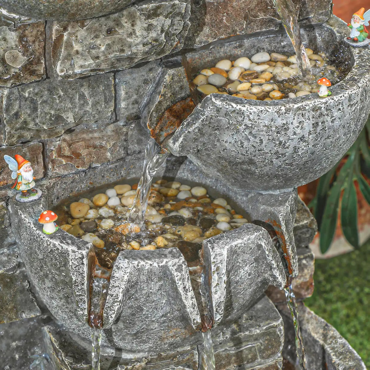 Outsunny Outdoor Water Fountain with LED Lights, 80cm Tall 5 Tiers Cascading Water Feature for Garden Patio Home Decor, Mixed