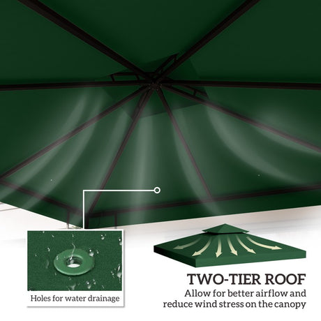 Outsunny 3(m) Gazebo Top Cover Double Tier Canopy Replacement Pavilion Roof Dark Green