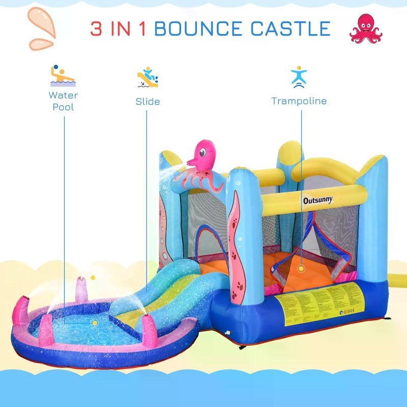 Outsunny Bounce Castle Inflatable Trampoline Slide Pool Octopus Design 3.8 x 2 x 1.8m