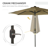 Outsunny 2.7m Patio Garden Umbrella Outdoor Parasol with Tilt Crank and 24 LEDs Lights (Brown)