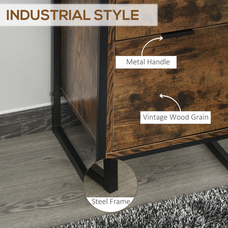 HOMCOM Bedroom Chest of Drawers Set of 2, Industrial 3-Drawer Dresser, Storage Drawers Unit with Metal Frame for Living Room, Rustic Brown