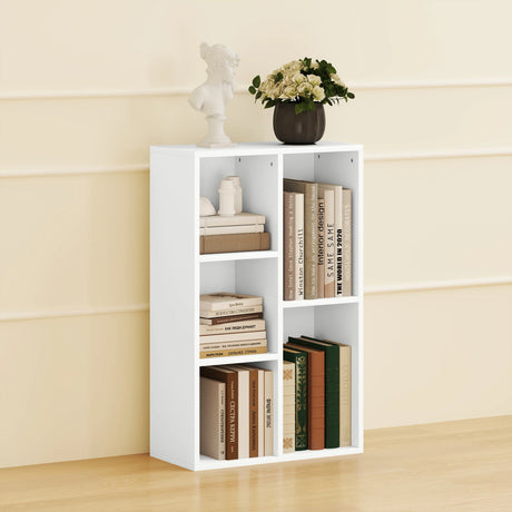 HOMCOM 2-Tier Bookshelf with 5 Compartments - White
