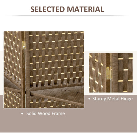 HOMCOM 4-Panel Room Dividers with Shelves, Wave Fibre Freestanding Folding Privacy Screen Panels, Partition Wall Divider for Indoor Bedroom Office, 180 cm, Brown