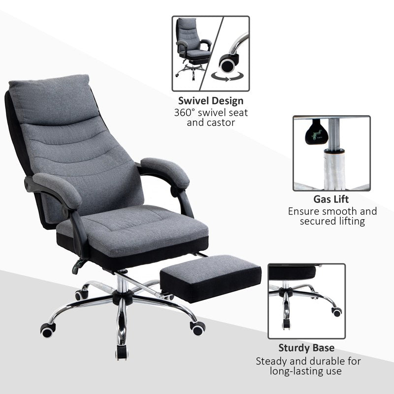 Vinsetto Office Chair, Executive Desk Chair 135° Reclining Computer Chair with Adjustable Height, Retractable Footrest and Swivel Wheels, Grey