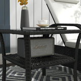 Outsunny Two-tier PE Rattan Square Coffee Table - Black