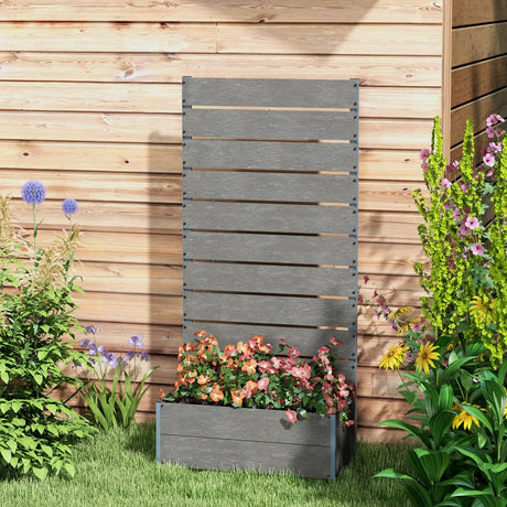 Outsunny Garden Planter with Trellis Wooden Planter for Garden & Patio Family Use, Grey