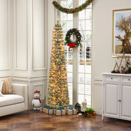 180cm Pre-lit Artificial Pencil Christmas Tree with Warm White Lights