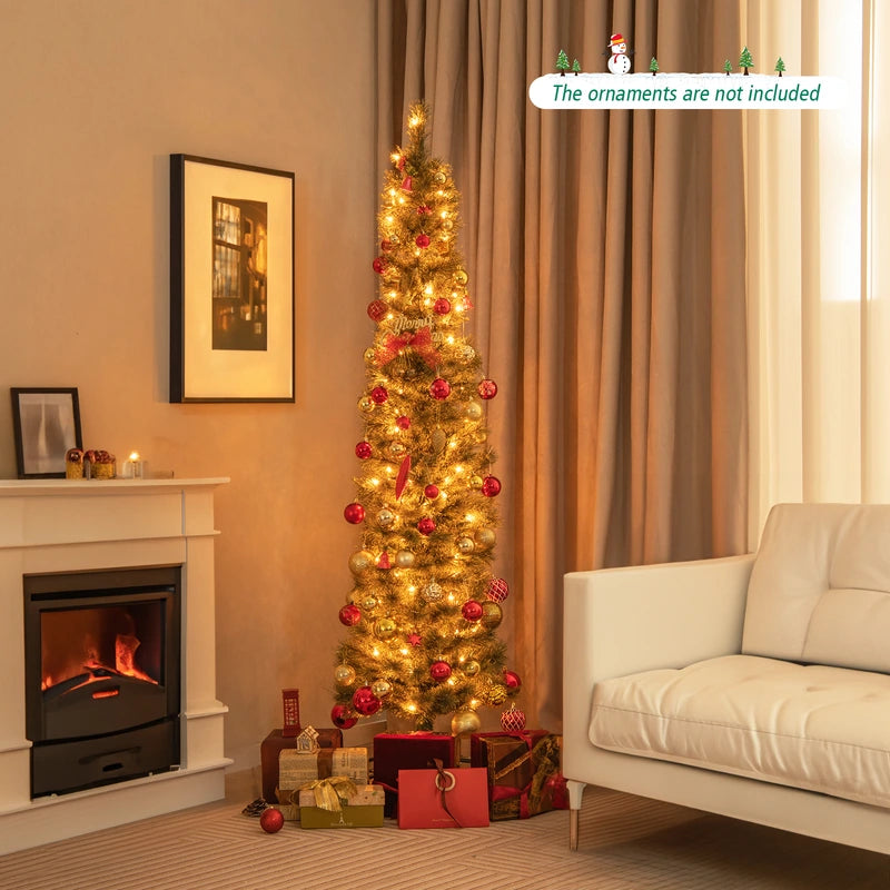 180cm Pre-lit Artificial Pencil Christmas Tree with Warm White Lights