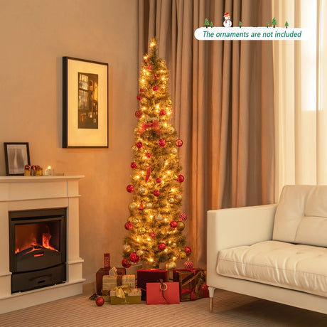 180cm Pre-lit Artificial Pencil Christmas Tree with Warm White Lights