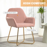HOMCOM Modern Arm Chair Set of 2 Upholstered Accent Chair with Metal Base for Living Room Pink