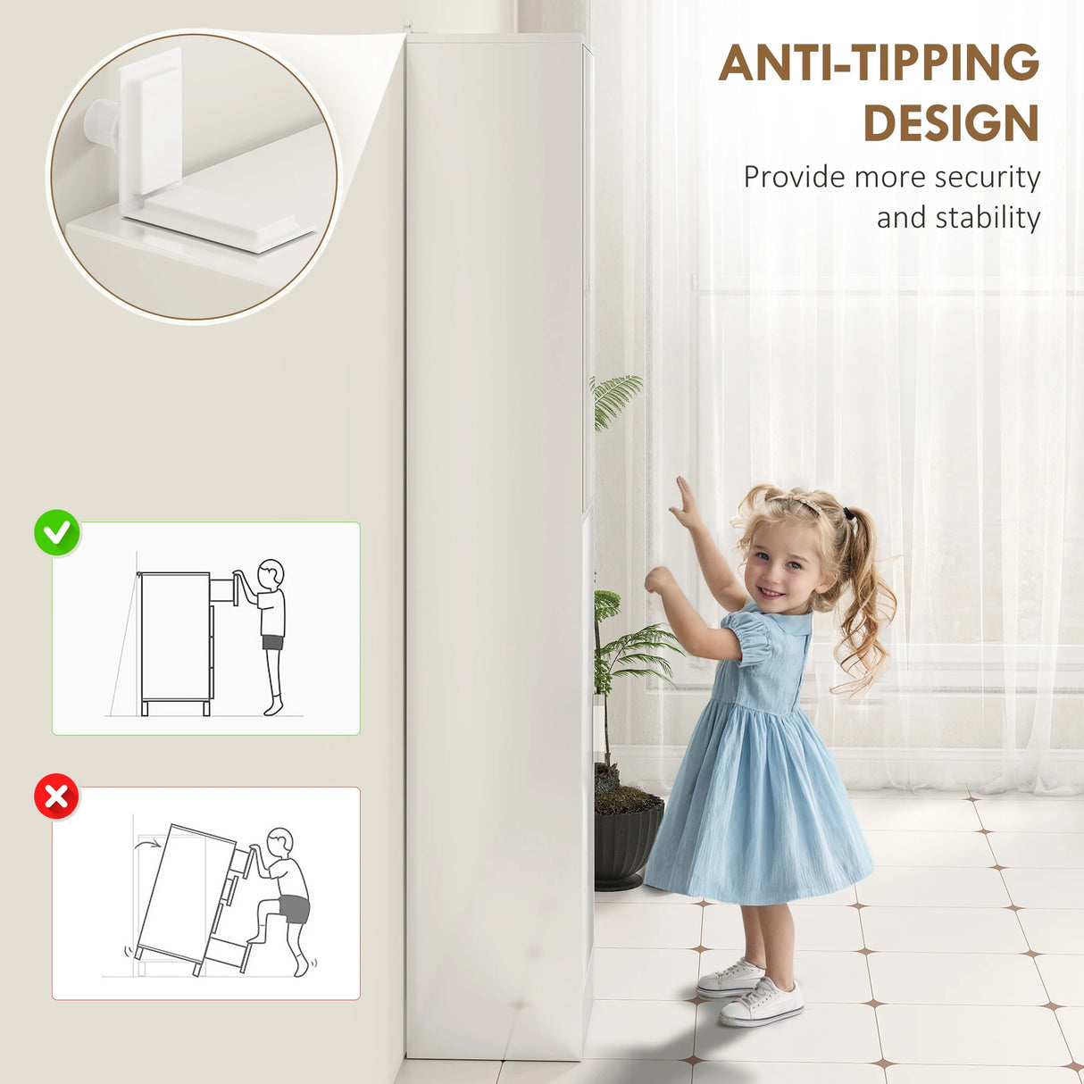 kleankin Tall Bathroom Cabinet with Mirror and Adjustable Shelf - High Gloss White