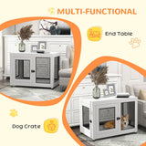 PawHut 2-in-1 Dog Cage & Side Table, with Two Doors, Cushion, for Large Dogs