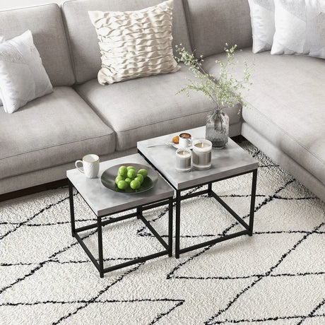 HOMCOM Coffee Table Set of 2, Nest of Tables with 3.5cm Thick Tabletop, Grey