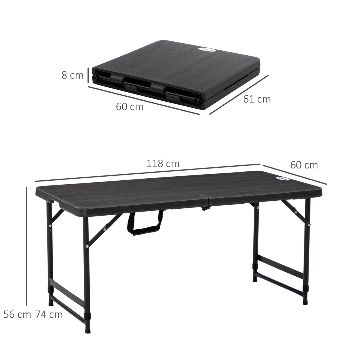 Outsunny Foldable Patio Dining Table for 4, Height Adjustable Outdoor Table for Garden, Lawn, Dark Grey