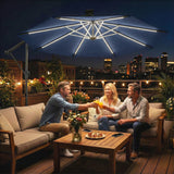 Outsunny 3 m Garden Cantilever Parasol with LED Solar Light, Round Overhanging Umbrella with 360 Rotation, Cover, Navy Blue