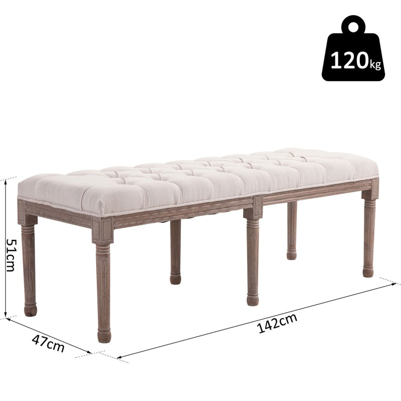 HOMCOM Bed End Side Chaise Lounge Sofa Stool Chic Button Tufted Window Hallway Seat Bench Wooden Leg Fabric Cover Padded Beige