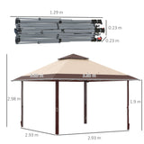 Outsunny 4 x 4m Pop-up Gazebo Double Roof Canopy Tent with UV Proof, Roller Bag & Adjustable Legs Outdoor Party, Steel Frame, Coffee