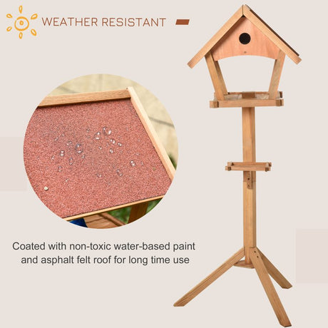 PawHut Wooden Bird Table Freestanding Feeding  Station for Garden Outside ,139H cm, Natural