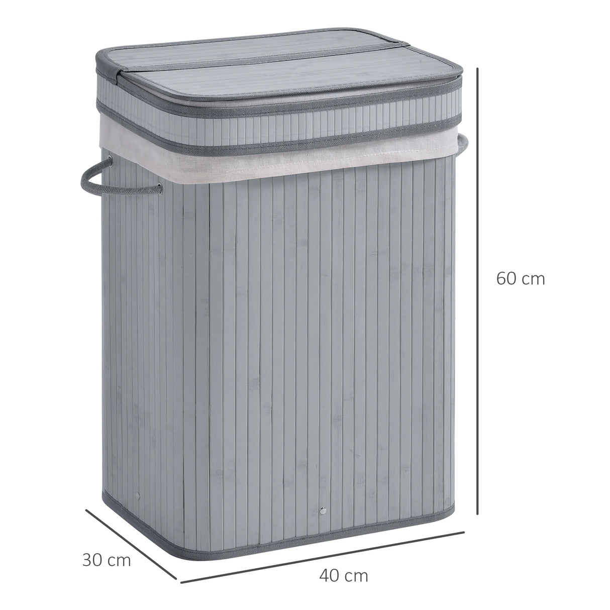 HOMCOM 70L Natural Wood Laundry Basket A Compartment w/Flip Lid Removable Lining Handles Board Base Foldable Durable Water-Resistant Dirty Clothes Storage Home Organisation Grey