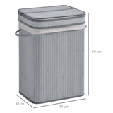 HOMCOM 70L Natural Wood Laundry Basket A Compartment w/Flip Lid Removable Lining Handles Board Base Foldable Durable Water-Resistant Dirty Clothes Storage Home Organisation Grey