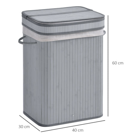 HOMCOM 70L Natural Wood Laundry Basket A Compartment w/Flip Lid Removable Lining Handles Board Base Foldable Durable Water-Resistant Dirty Clothes Storage Home Organisation Grey