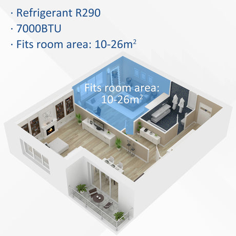 HOMCOM 7000 BTU 4-In-1 Portable Air Conditioner Unit Cooling Dehumidifying Ventilating  for Room up to 26m2, with Fan, Remote, 24H Timer, Window Mount Kit, R290, A Energy Efficiency