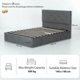 HOMCOM Double Bed Frame Gas Side Lift Under Bed Storage Upholstered Platform Bed Tufted Headboard for 140 x 190 cm Mattress
