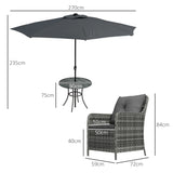 Outsunny 4 Seater Rattan Dining Set with Parasol & Cushions - Mixed Grey