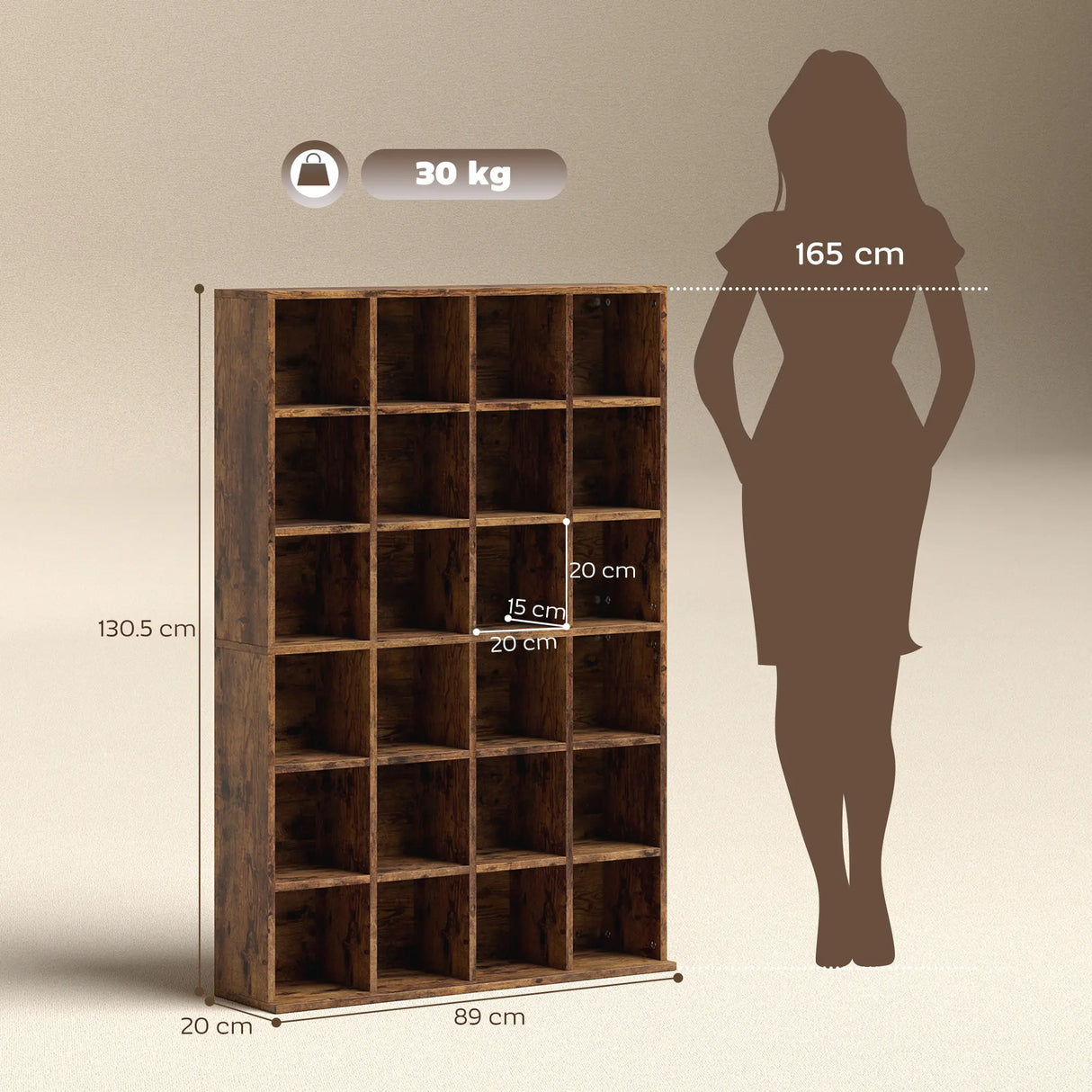 HOMCOM CD Storage Unit with Adjustable Shelves, 89 x 130.5 cm, Rustic Brown