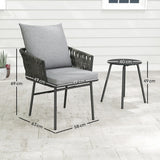 Outsunny 3-Piece Rattan Bistro Set, Garden Table and Chairs with 4 Cushions, Patio Rattan Conversation Furniture Set for Balcony, Porch, Terrace, Grey
