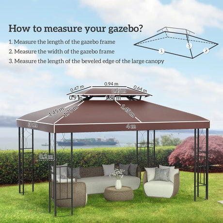 Outsunny 3x4m Gazebo Replacement Roof Canopy 2 Tier Top UV Cover Garden Patio Outdoor Sun Awning Shelters, Brown  (TOP COVER ONLY)