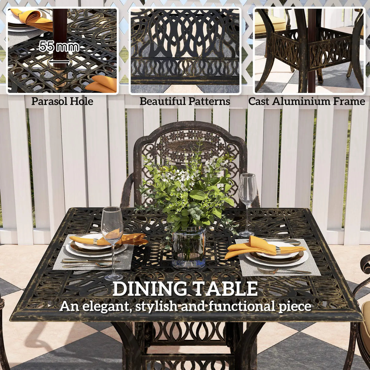 Outsunny Five-Piece Cast Aluminium Garden Dining Set - Bronze Tone