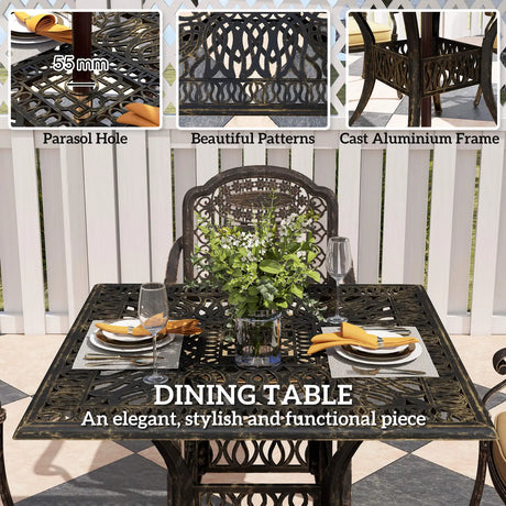 Outsunny Five-Piece Cast Aluminium Garden Dining Set - Bronze Tone