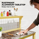 Outsunny Wooden Potting Bench Table with Aluminium Worktop, Outdoor Garden Workbench with 2 Shelves