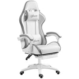 Vinsetto Computer Gaming Chair, PU Leather Desk Chair with Footrest, Swivel Task Chair with 135° Reclining Back and Lumbar Support, PC Chair for Adults, White and Grey