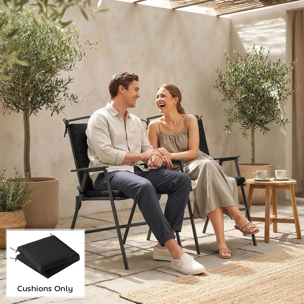 Outsunny Outdoor Seat Cushions Set of 2 with Ties, Waterproof Garden Seat Pads, Black