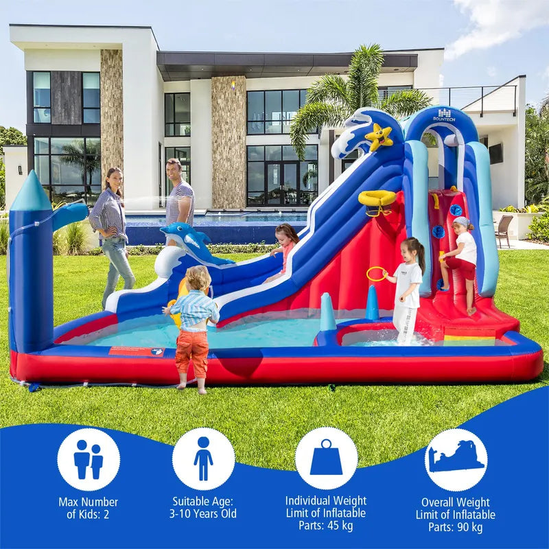 6-In-1 Inflatable Water Park with Climbing Wall Splash Pool (Without Blower)
