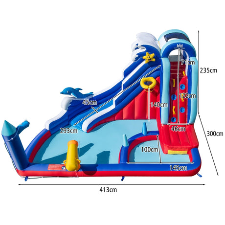 6-In-1 Inflatable Water Park with Climbing Wall Splash Pool (Without Blower)