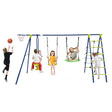 550 LBS 6-in-1 Patio Kids Swing Set with Climbing Net and Ladder-Green