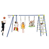 550 LBS 6-in-1 Patio Kids Swing Set with Climbing Net and Ladder-Green