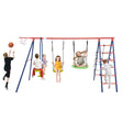 550 LBS 6-in-1 Patio Kids Swing Set with Climbing Net and Ladder-Red