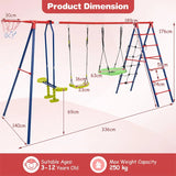 550 LBS 6-in-1 Patio Kids Swing Set with Climbing Net and Ladder-Red